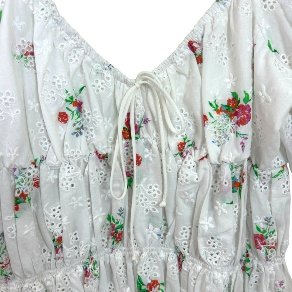 For Love & Lemons - Women’s ‘Tarte’ Eyelet Smocked Mini Dress - White, Small - Picture 4 of 16